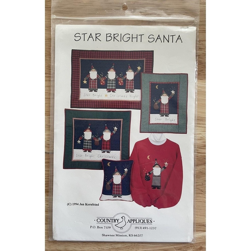 Country Appliqué's Star Bright Santa Wall hanging, Pillow, Sweater Pattern CA-79